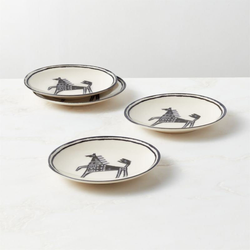 Corvo White and Black Patterned Appetizer Plates Set of 4 by Ackerman + Reviews | CB2 | CB2