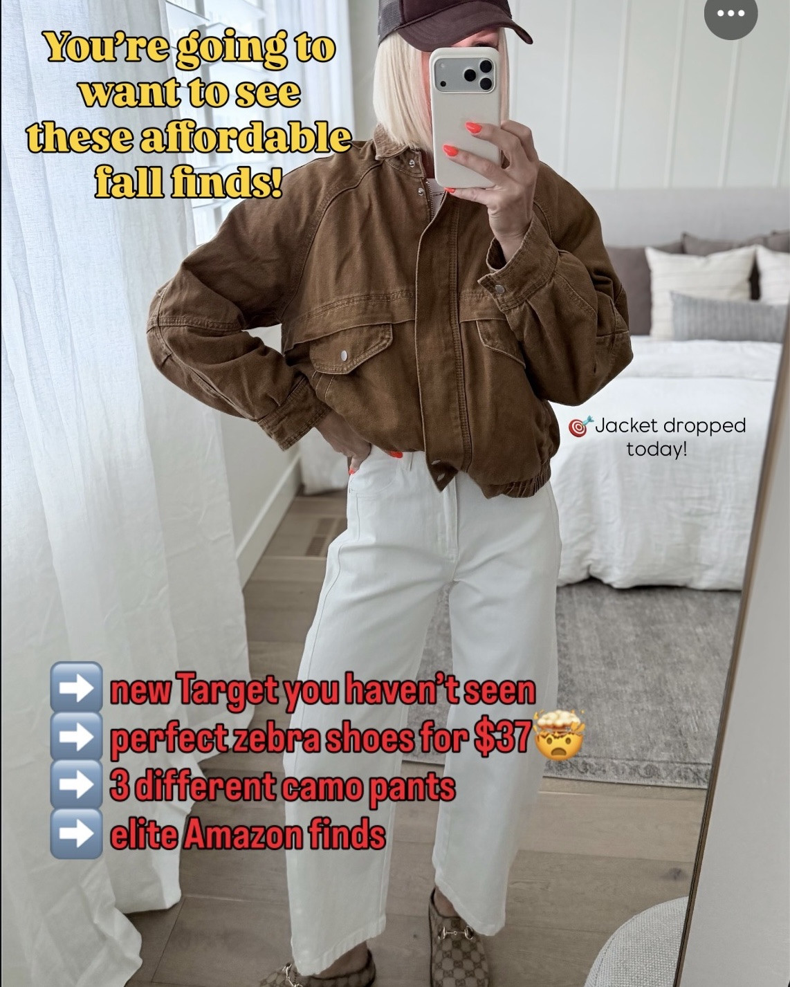 A little fall fashion roundup with ZERO boring finds. 👌
New Target pieces you probably haven’t seen, the cutest $37 zebra shoes, THREE pairs of camo pants, and some seriously elite Amazon finds.
*everything fits tts, unless noted below ⬇️ 
Size up in jeans I’m wearing w/red jacket + RL sweatshirt.
Camo pants:
Walmart pair fits tts: wearing medium/long
Darker camo pants fit big, wearing small/long
Cinch cargo pants for big, sized down to a small
Henley’s fit very snug consider sizing up.
Barrel sweats fit big, size down 
Free people jeans fit big, size down

#LTKmomlife #LTKOver40 #LTKSaleAlert