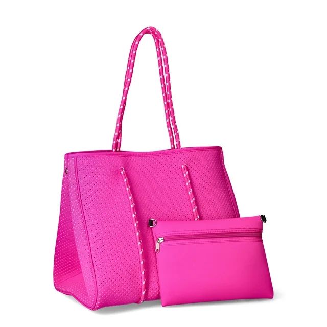 No Boundaries Juniors' Neoprene Beach Tote with Removable Pouch, Pink | Walmart (US)