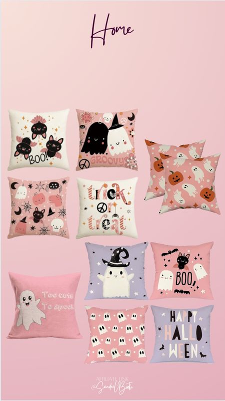 Cute Halloween 👻 pillows for a sweet pink or purple themed bedroom or living room! #LTKhome 

#LTKkids #LTKHalloween #LTKfindsunder50