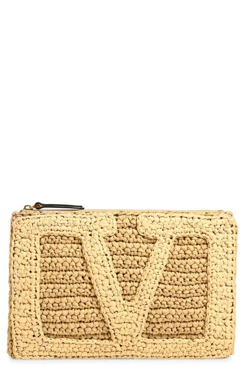 Valentino Garavani Viva Superstar Raffia Clutch in Natural at Nordstrom | Nordstrom