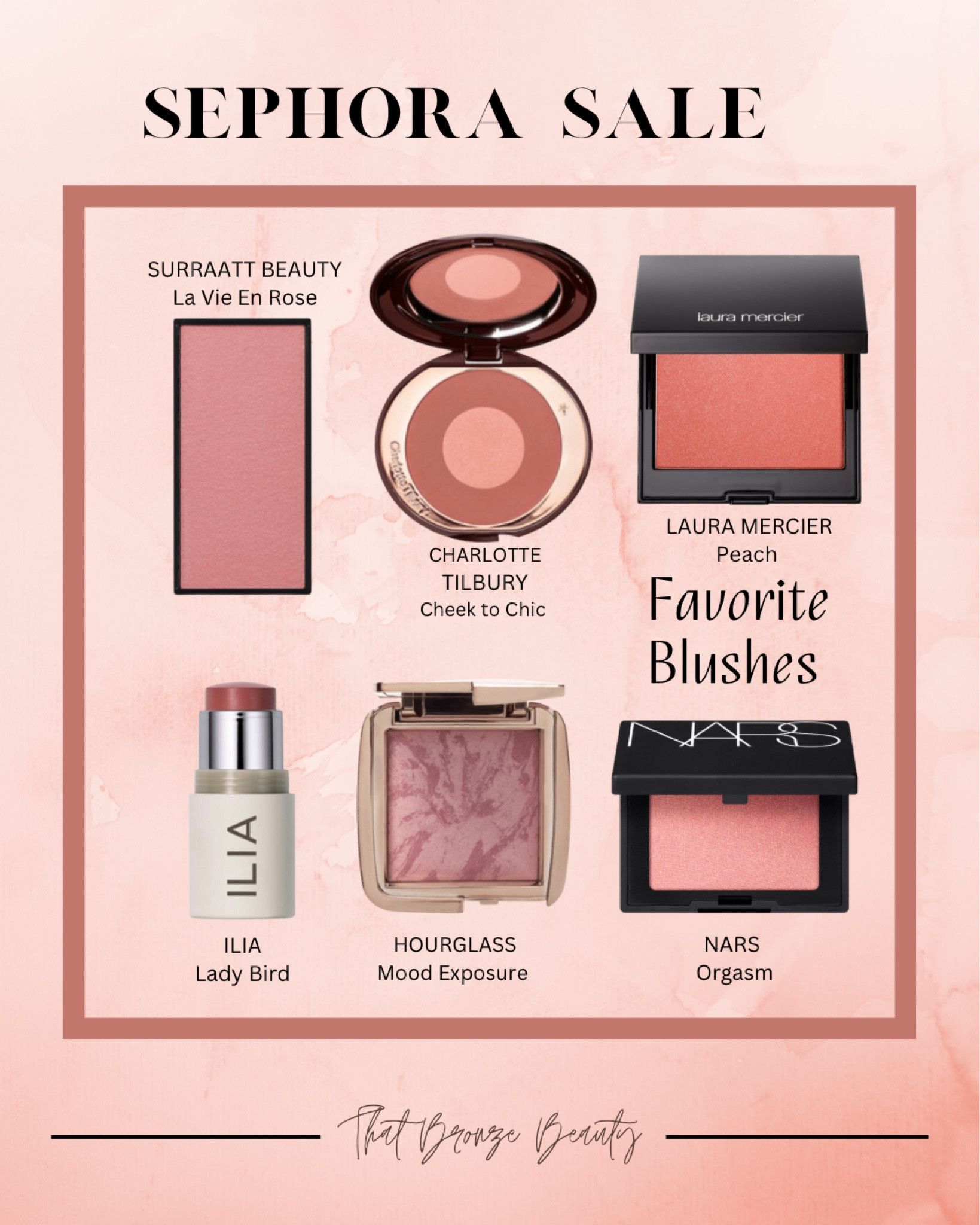 Sephora finds! I love a good blush in warm peach or rose; goes great with my olive, medium tone skin.  Here’s a round up of my faves from NARS, Laura Mercier, Charlotte Tillbury, and Ilia!

#sale alert 

#LTKunder50 #LTKwedding #LTKbeauty #LTKU #LTKstyletip