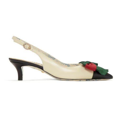 Gucci White Leather Jane Bow Sling back Sandals Size 37 kitten heel  | eBay | eBay US