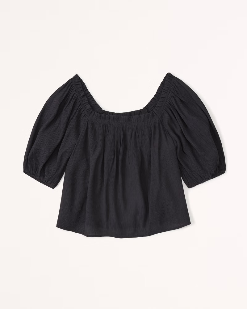 Crinkle Textured Puff Sleeve Top | Abercrombie & Fitch (US)