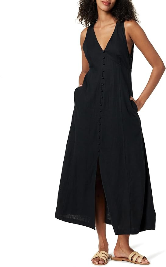 The Drop Women's Blanca Linen Button-Front V-Neck Maxi Dress | Amazon (US)