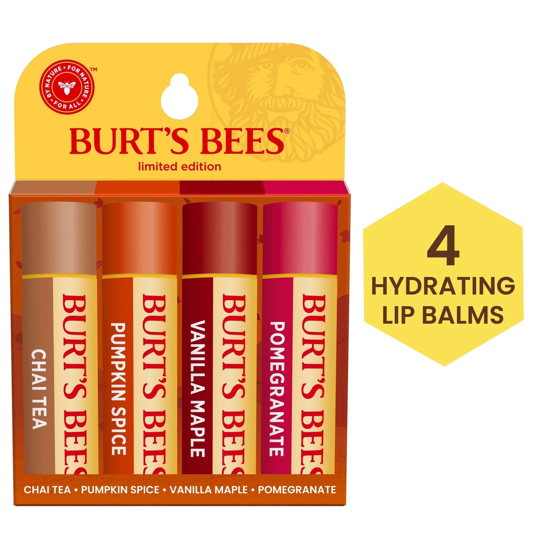 Burt's Bees 100% Natural Origin Moisturizing Lip Balm, Fall Variety Mix, 4 Tubes | Walmart (US)