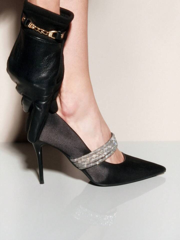 CUCCOO SZL Women Fashion Black Rhinestone Pointy Toe High Heels Shoes, Suitable For Dates, Gather... | SHEIN