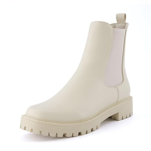 CUSHIONAIRE Felix Slip-On Chelsea Boots for Women | Comfortable Wide Calf Design | Stylish Women's Rain Boots | Mid-Calf Combat Style Footwear | CREAM 9 | Amazon (US)