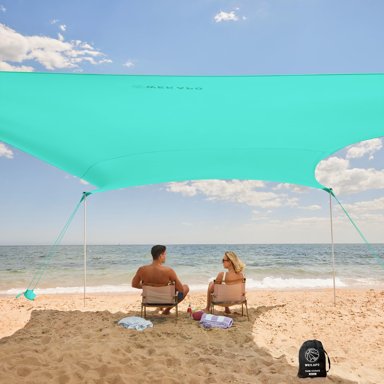 WEKAPO Beach Tent Sun Shelter - Easy Setup Beach Canopy with 4 Sturdy Poles, Large Sandbags and S... | Amazon (US)