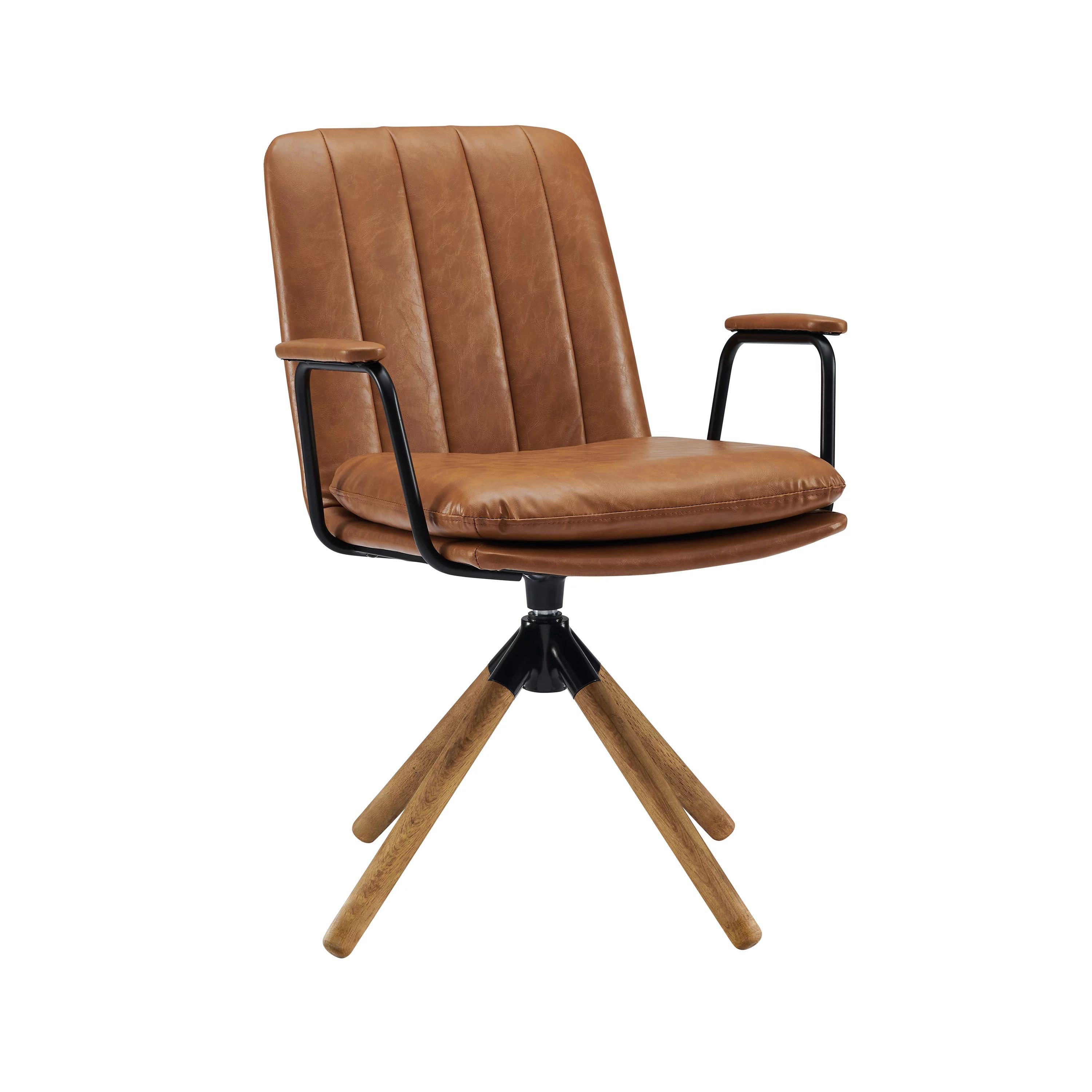 Art Leon Mid Century Swivel Chair No Wheels, Faux Leather Swivel Desk Chair, Upholstered with Oak... | Walmart (US)