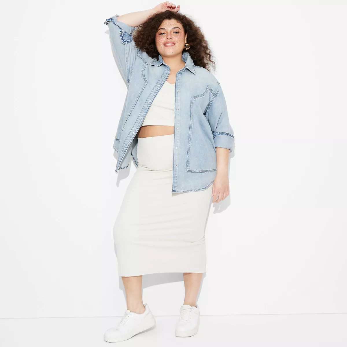 Women's Long Sleeve Oversized Denim Western Shirt - Wild Fable™ | Target