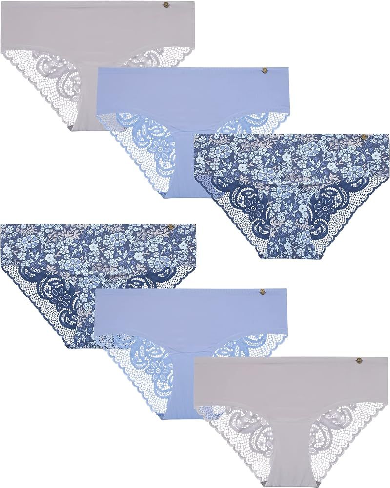 Lucky Brand Women's Underwear – Microfiber Lace Hipster Briefs (6 Pack) | Amazon (US)