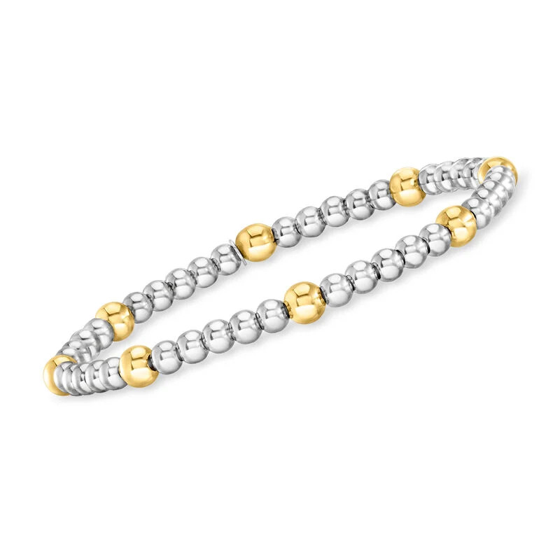 Italian 4-5mm Sterling Silver and 18kt Gold Vermeil Bead Stretch Bracelet | Ross-Simons