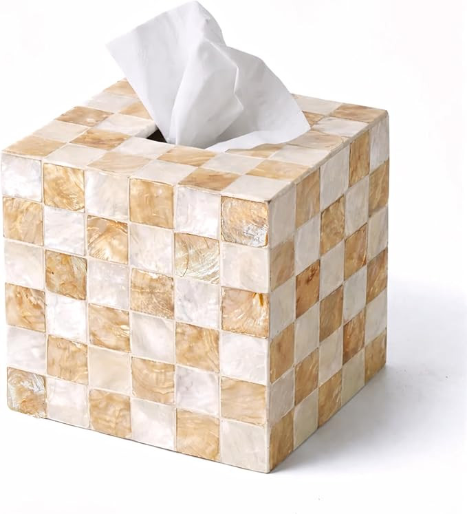 5.5" Tissue Box Cover Square, Capiz Shell Tissue Holder, Ivory | Amazon (US)