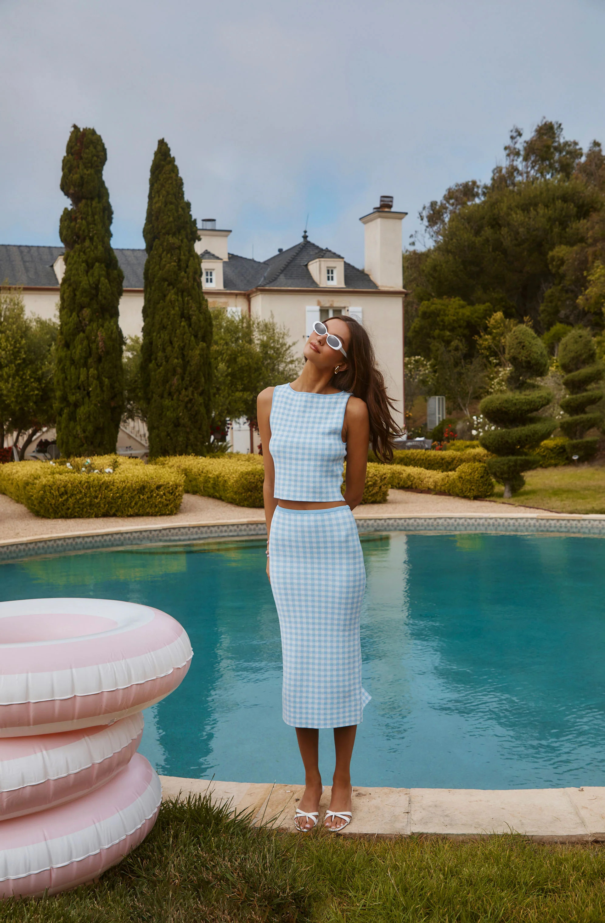 Babbett Gingham Sweater Midi Skirt - Blue gingham / XS | ASTR The Label (US)