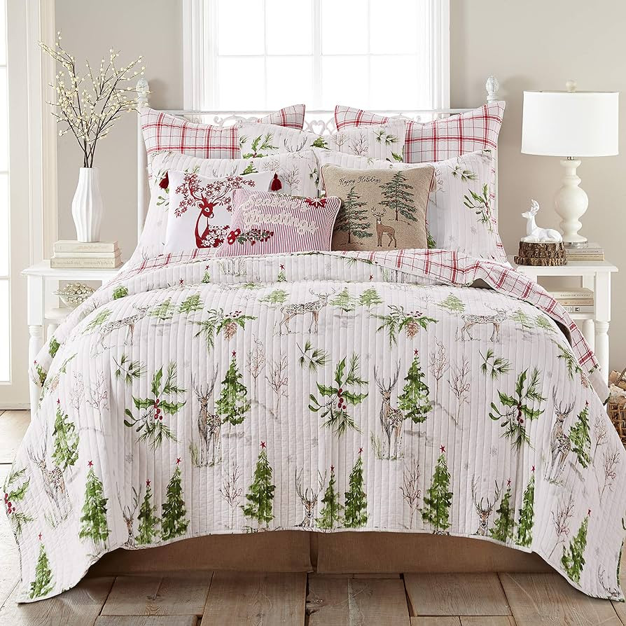 Levtex Home - Sleigh Bells Quilt - King/Cal King Holiday Quilt 106x92 - Christmas Tree and Reinde... | Amazon (US)