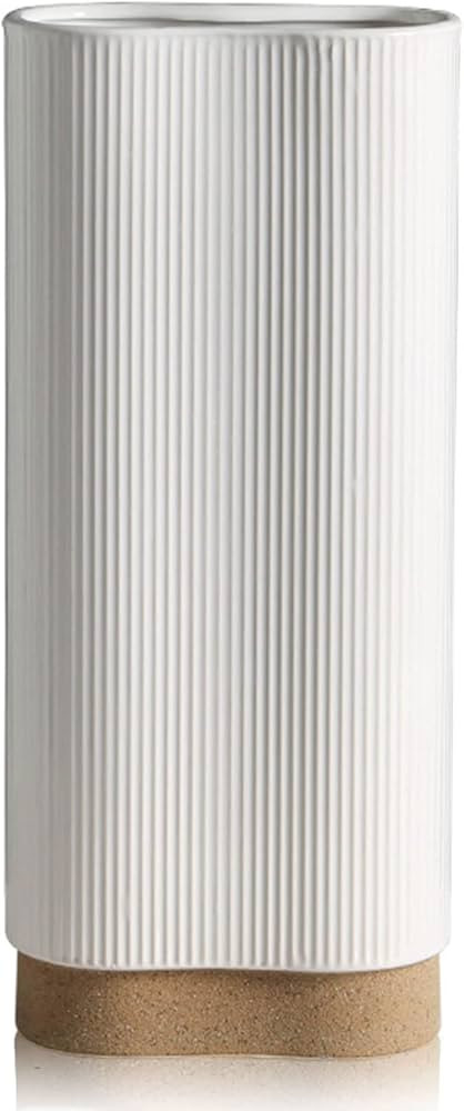 Ceramic White Vase for Home Decor, Glaze Finish Boho Vase,Pottery Decorative Flower Vase for Cent... | Amazon (US)