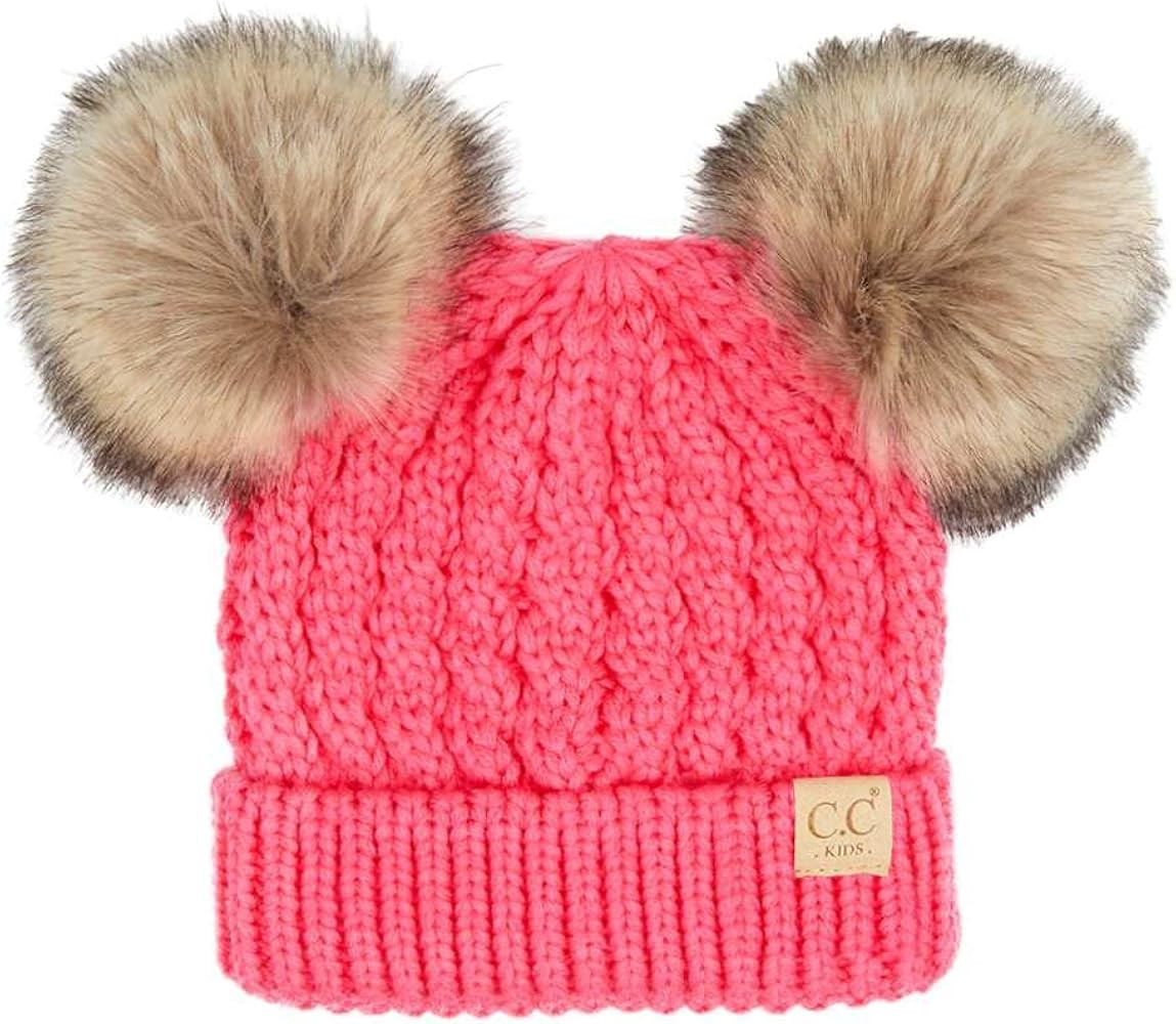 C.C Kids' Cable Knit Double Pom Beanie for Kids - Comfortable Soft Warm Children Youth Skully Hat... | Amazon (US)