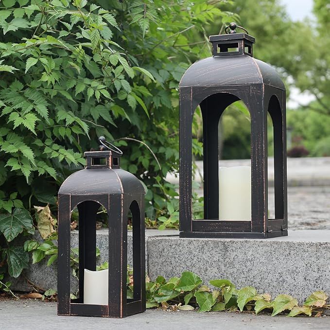 DECORKEY Luxury Lantern Decorative Outdoor & Indoor, Set of 2 (17’’&13’’) Metal Candle La... | Amazon (US)