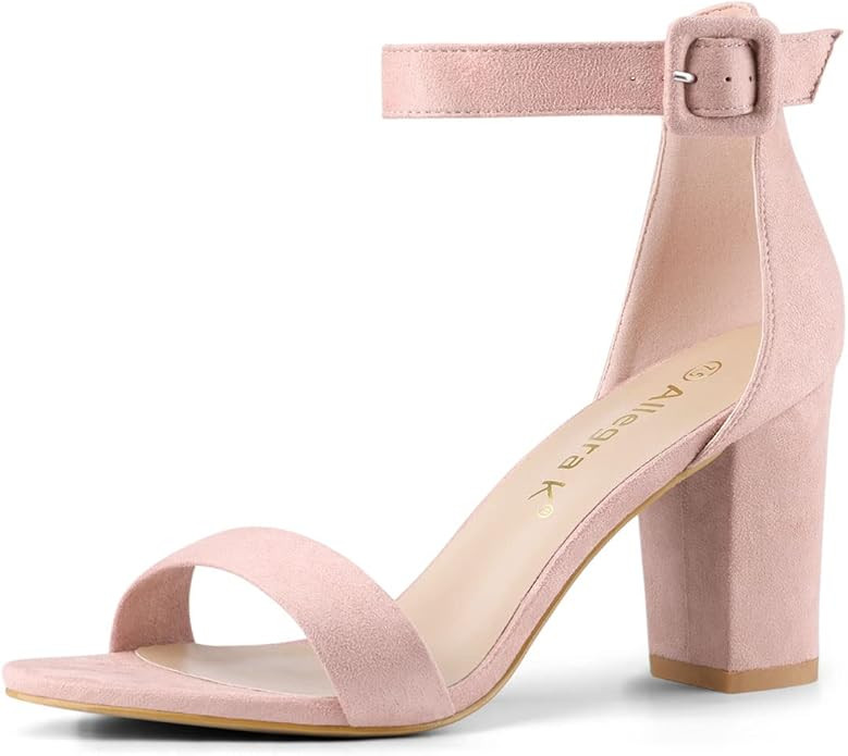 Allegra K Women's High Chunky Heel Buckle Ankle Strap Sandals | Amazon (US)