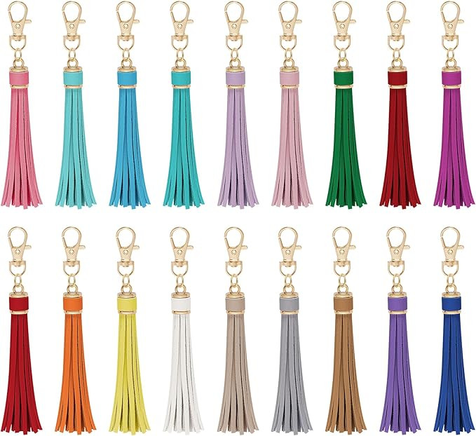 HOVEOX 18 Pieces Artificial Leather Tassel Faux Leather Tassel Bulk Keychain Tassels for Handbag ... | Amazon (US)