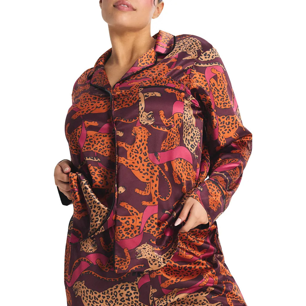 SAVAGE X FENTY Ever After Satin Sleep Shirt in Purple Persuasion /Toffee Tan at Nordstrom, Size 1X | Nordstrom