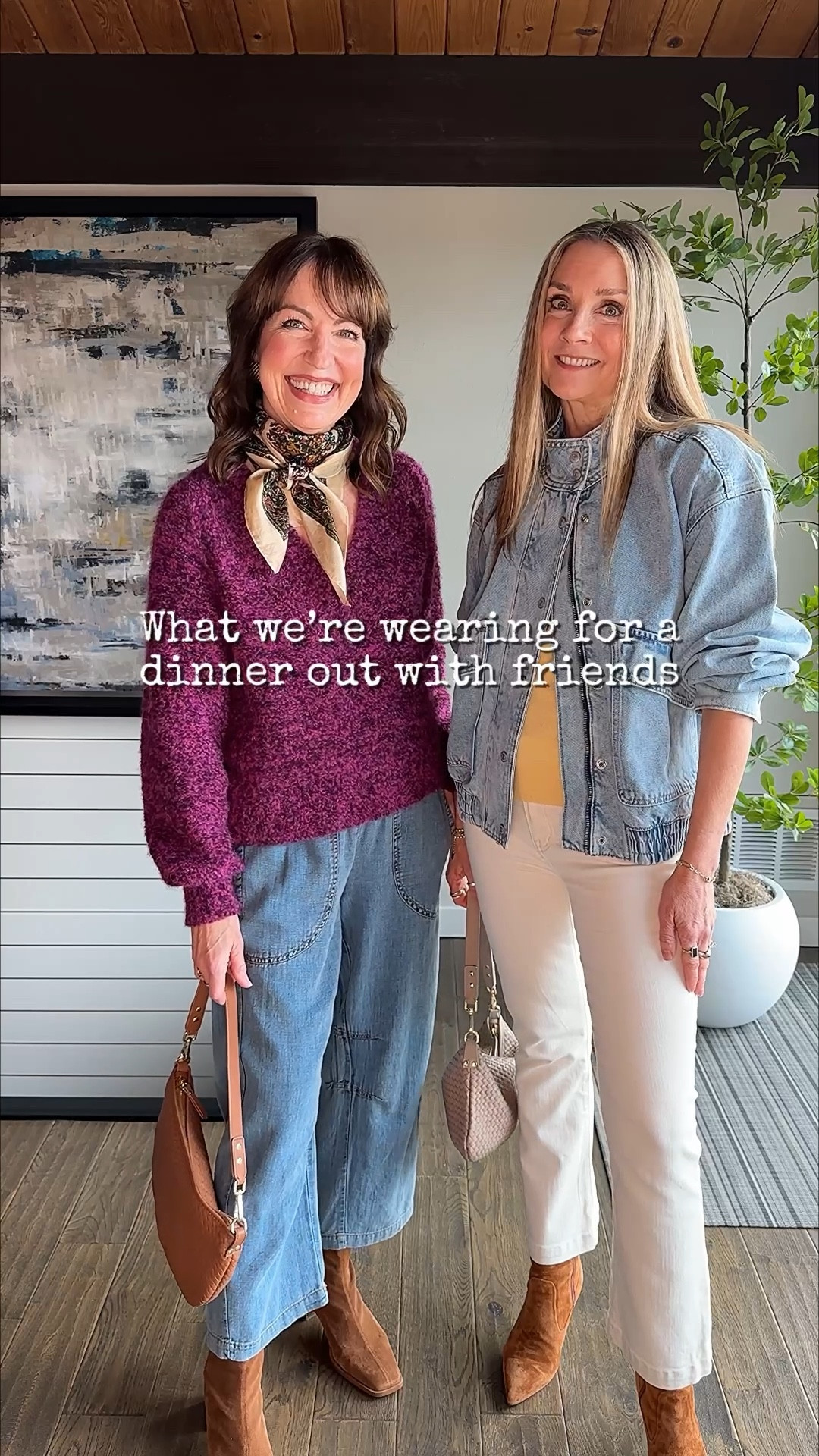 Comment SHOP for outfit links! 🛍️
What we wore to a casual dinner out with some Instagram friends! 
We can’t wait to dress in a more “spring transition” kind of way, so we added a couple of new items to help lighten our looks! Julie’s light wash denim jacket is the cutest! The funnel neck is so on trend. This one is going fast, so she linked some other similar ones! 💙
I added a new paisley silk scarf. I’m horrible at scarf tying, but I’m working on it! We’re both loving the scarf trend. 
My lightweight cropped barrel jeans and Julie’s ecru jeans also make our outfits a bit more “springy.” 🌸
Now we just need our weather to warm up! ☔️
How to Shop:🛍️
-Comment SHOP for outfit links
-Click the link in our bio to shop
-Watch our stories for links! 

Funnel neck denim jacket, GAP, Quince bag, Free People silk scarf, barrel jeans, ecru jeans, Madewell, Spring outfit

#LTKootd #LTKOver40 #LTKdayinmylife