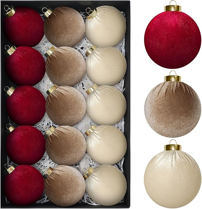 15 PCS Burgundy Wine Red Velvet Balls Ornaments for Christmas Tree, 3.15" Large Balls Velvet Chri... | Amazon (US)