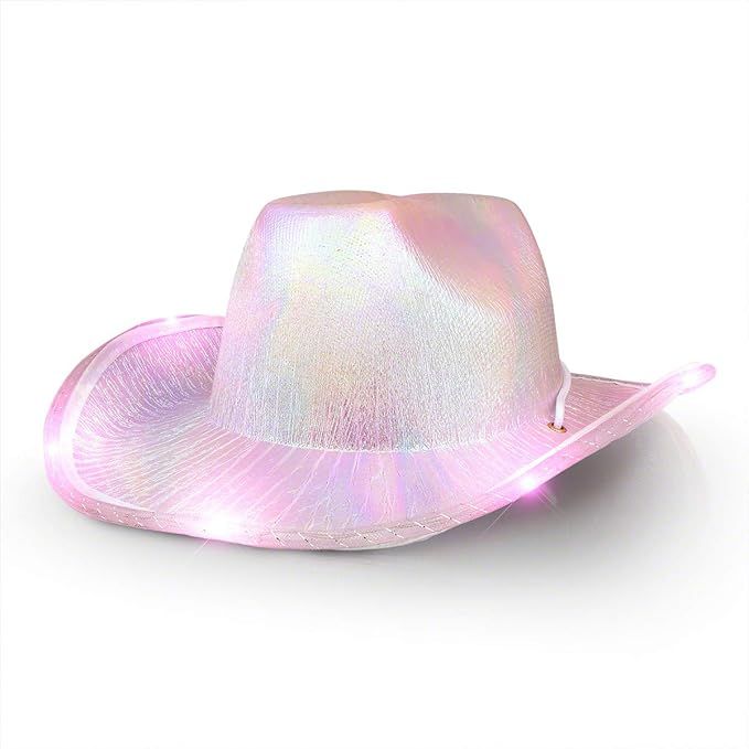 Light Up Iridescent Space Cowgirl Hat, White Shell Pink Lights | Amazon (US)