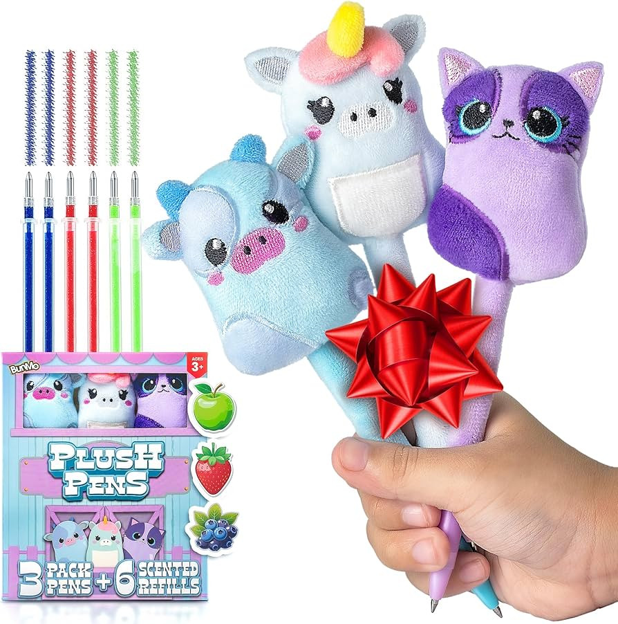 BUNMO Stocking Stuffers for Kids - 3 Pack Cute Pens - 6 Scented & Glittery Refills - Plush Fun Pe... | Amazon (US)