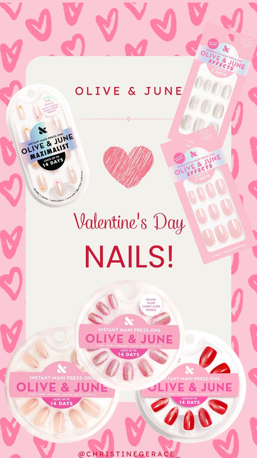 Valentine’s Day press on nails inspo from my favorite nail brand @olive&june !! 

#valentinesday #nails #nailinspo #christine #christinegerace 

#LTKmomlife #LTKselfcare #LTKValentine
