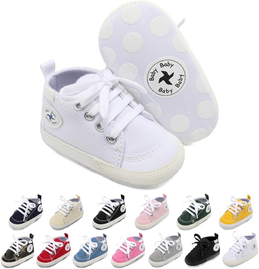 Baby Girls Boys Shoes Soft Anti-Slip Sole Newborn First Walkers Star High Top Canvas Denim Unisex... | Amazon (US)