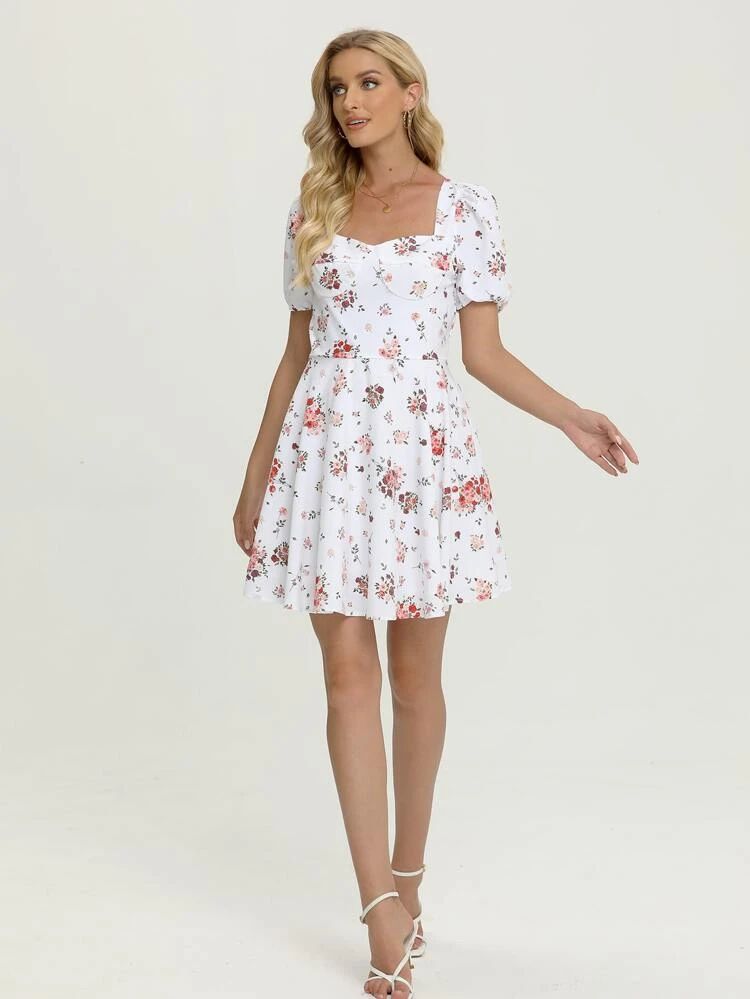 Simple Flavor Floral Print Puff Sleeve Dress | SHEIN