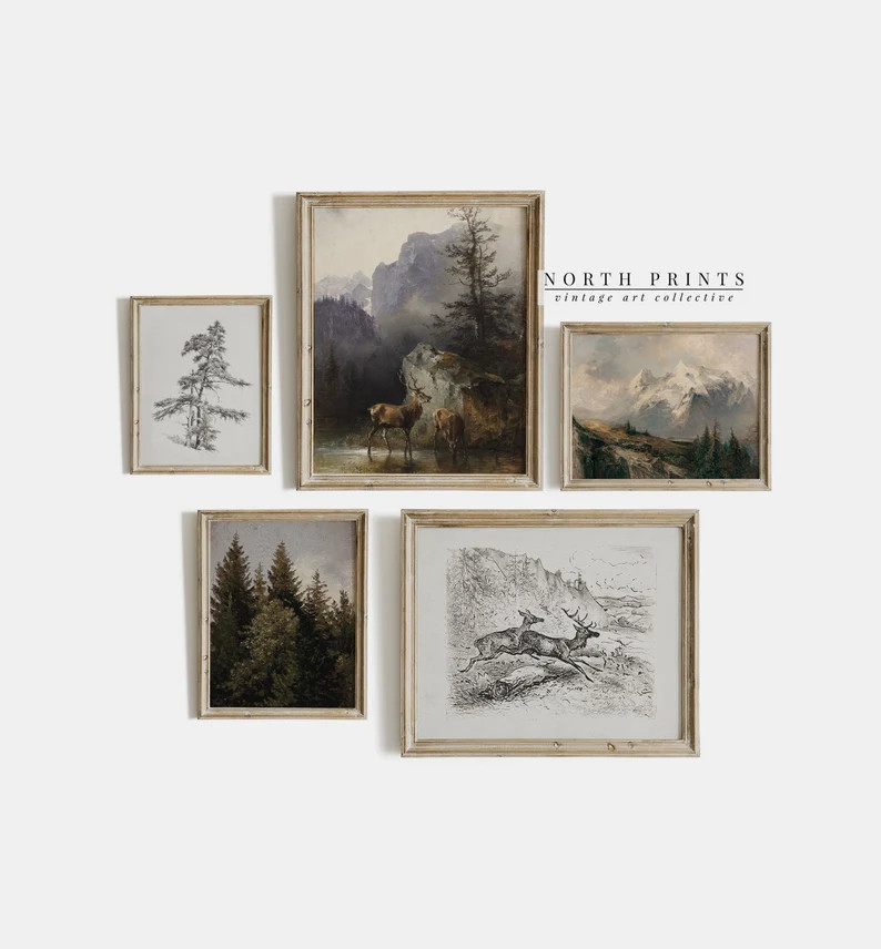 Rustic Deer Mountain Nursery Gallery Wall Art Print SET (Digital Printable) S5-2 | Etsy (US)