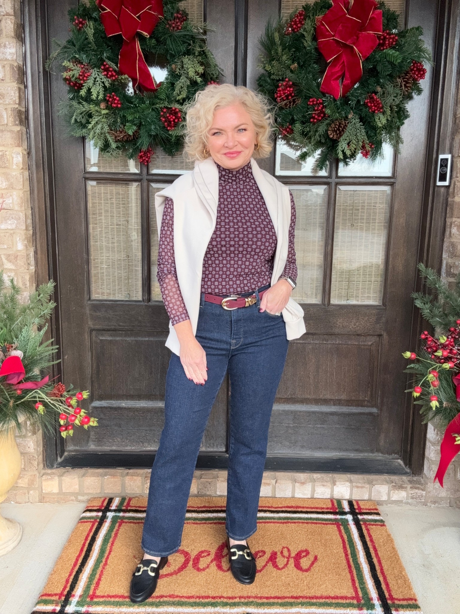👖 These magical jeans suck you in but seriously fee like yoga pants! The mesh mock neck top is trending, embellished sweatshirt for the chill. Small tops, 27 jeans 

Holiday outfit
Holiday decor
Christmas
Casual outfit

Fashion over 40
Petite fashion
Midlife fashion
Gen X Style

#stylewithserena
#petitefashion
#midlifefashion
#fashionover40
#genxstyle

#LTKFindsUnder100 #LTKOver40 #LTKootd