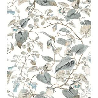 White and Blue Moon Flower Paper Non-Pasted Matte Wallpaper | The Home Depot