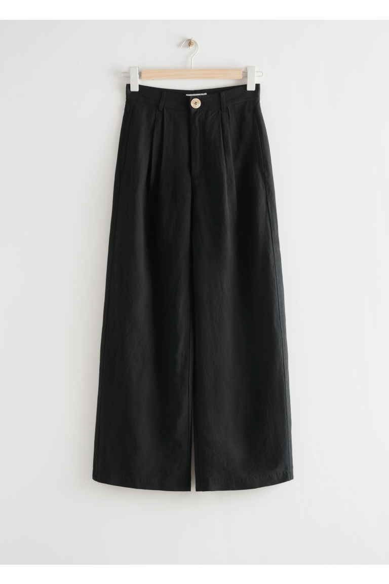 H & M - Wide High Waist Linen Trousers - Black | H&M (UK, MY, IN, SG, PH, TW, HK)