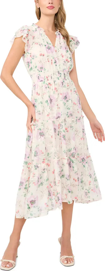 Floral Flutter Sleeve Midi Dress | Nordstrom