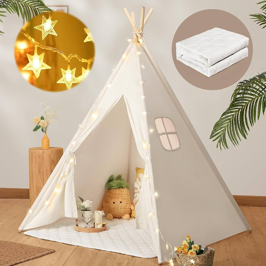 Sumbababy Teepee Tent for Kids with Carry Case, Natural Canvas Teepee Play Tent, Toys for Girls/B... | Amazon (US)