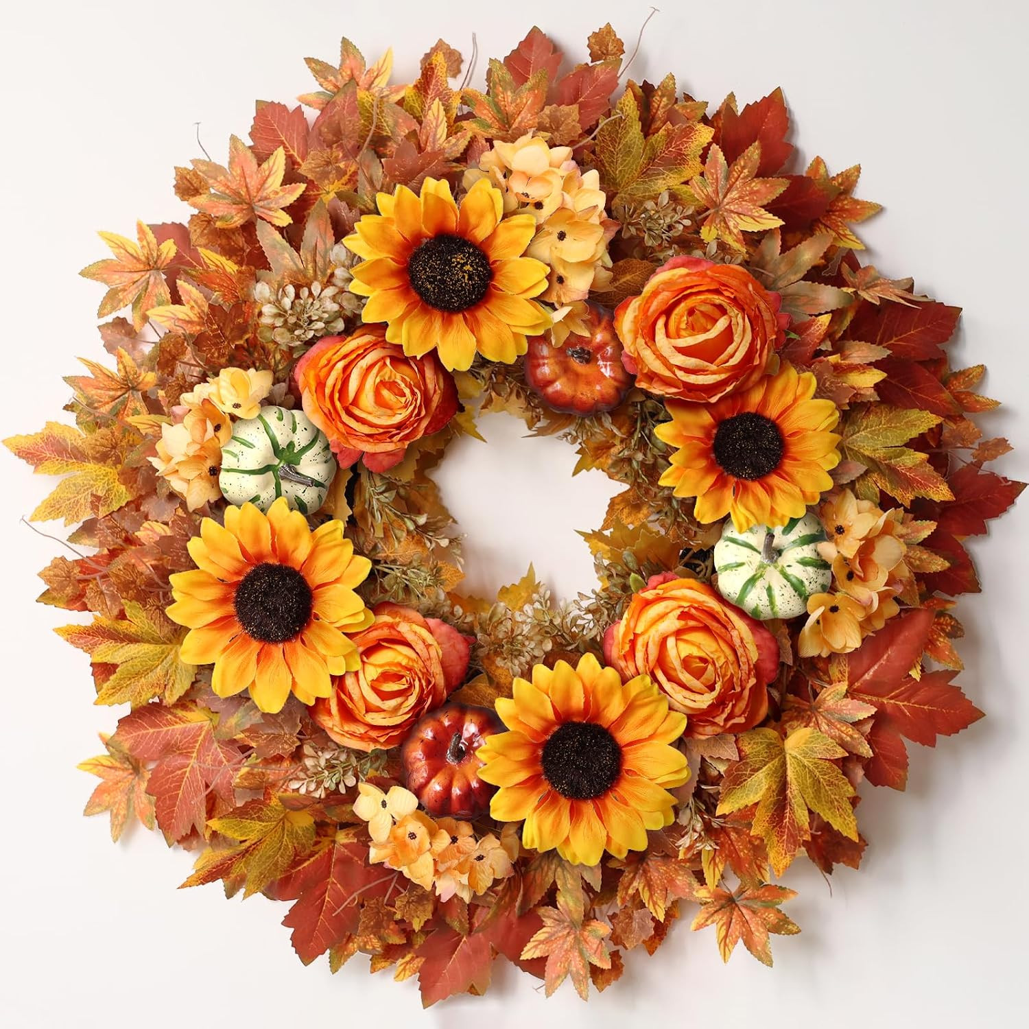 28" Large Artificial Maple Leaves Fall Wreath for Front Door(Orange-Yellow) | Amazon (US)