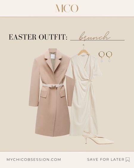If Easter brunch is a classy affair for your family, try this look. Start with a cream wrap dress, add gold and pearl hoops, and layer on a felt coat if it’s still chilly in April. Add a pair of suede slingback pumps  to complete the outfit.

#LTKSeasonal #LTKstyletip