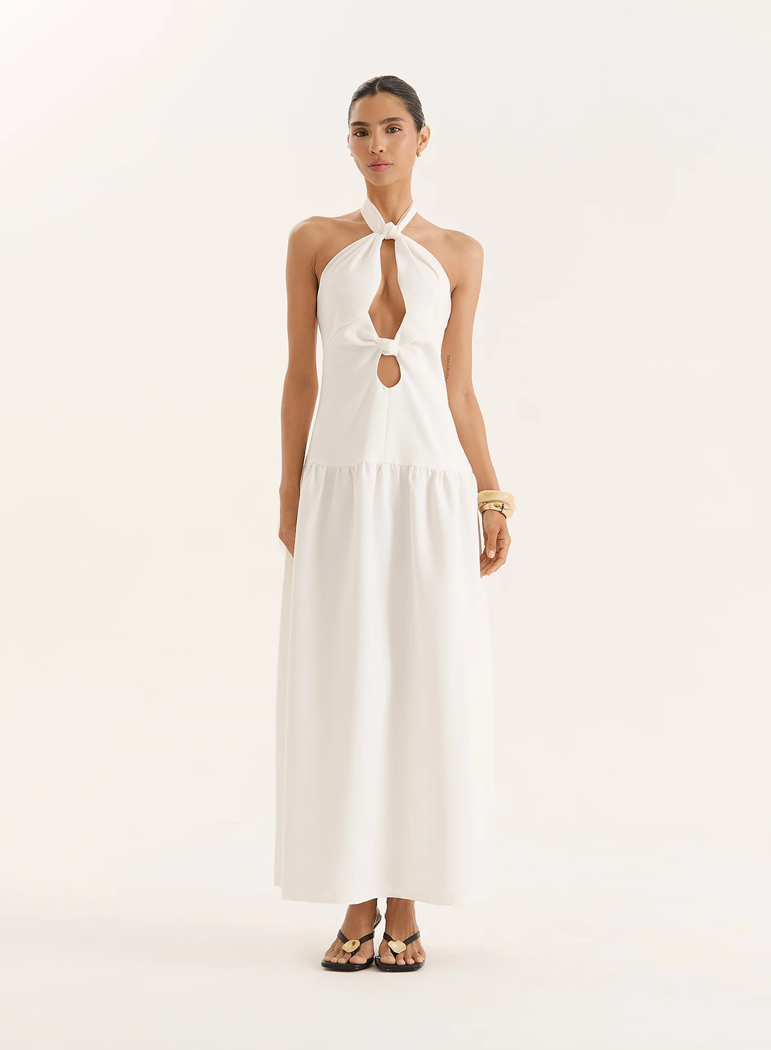 Off White Halterneck Drop Waist Maxi Dress- Leona | 4th & Reckless