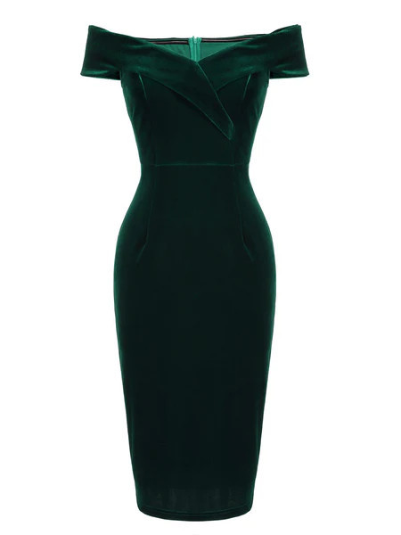 1960s Off Shoulder Velvet Bodycon Vintage Dress | Retro Stage
