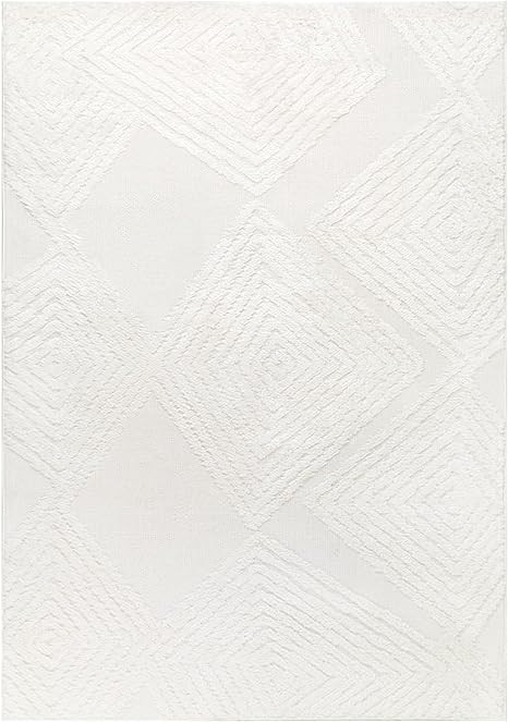 Antep Rugs Palafito 8x10 Geometric Shag Diamond High-Low Pile Textured Indoor Area Rug (White, 7'... | Amazon (US)