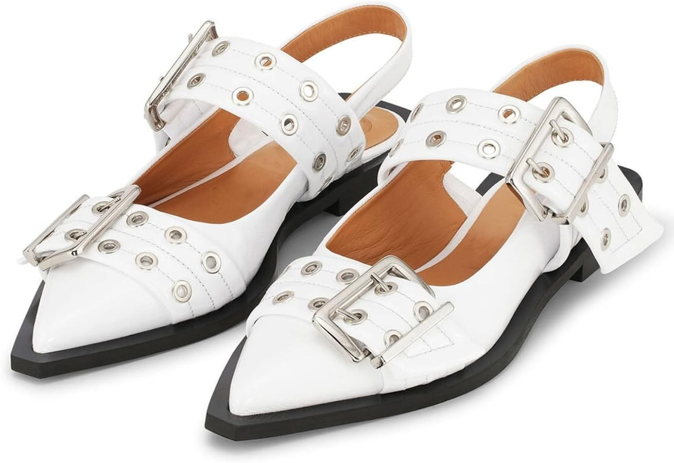 Buckle Ballet Flats for Women Low Heel Slingback Flats Casual Pointed Toe Ballerinas Flats Dressy... | Amazon (US)
