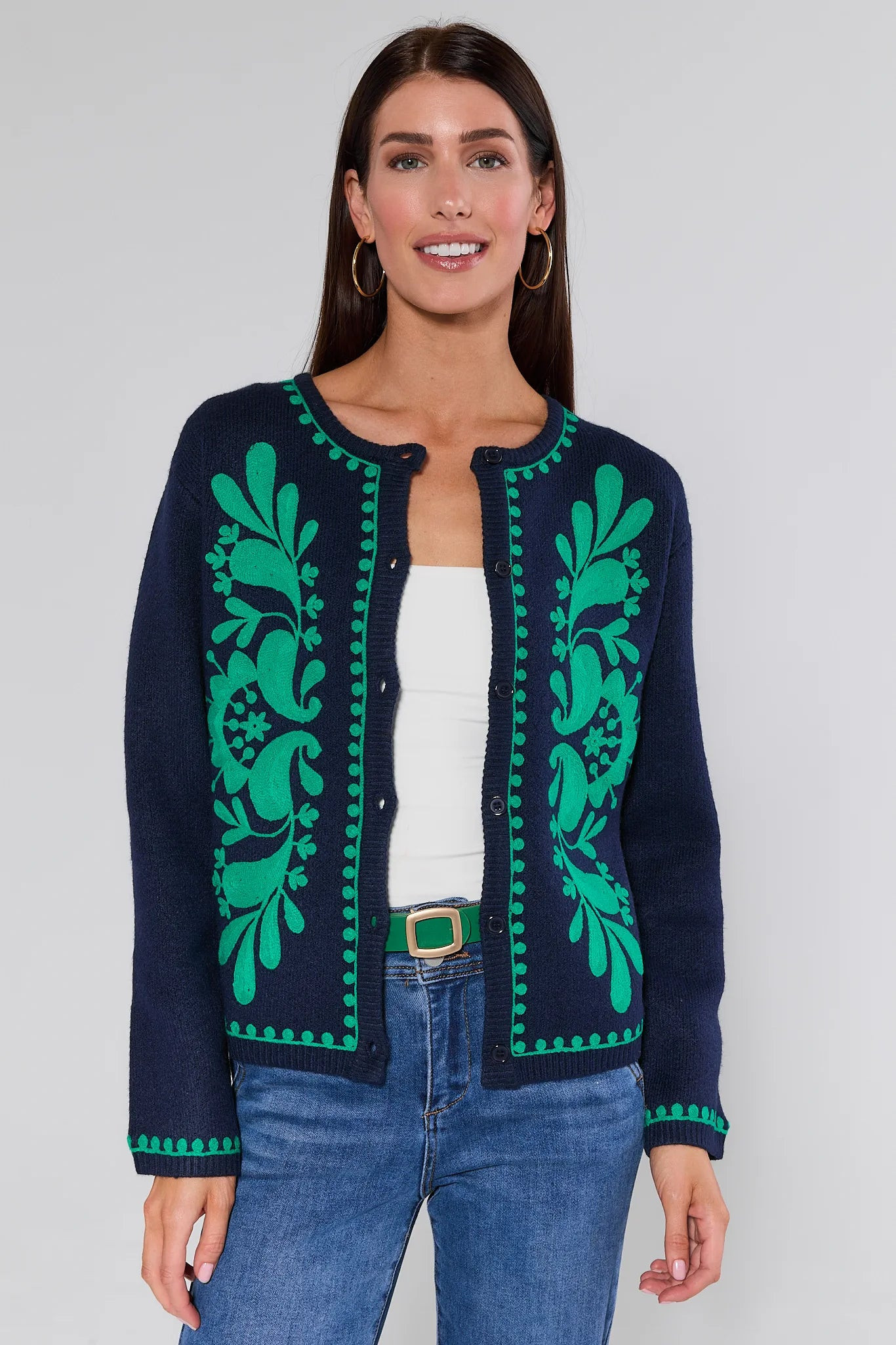 Myra Navy Embroidered Cardigan | Avara