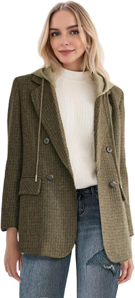 2024 Fall Witer Hooded Blazer Jacket for Women Oversize Loose Fashion Casual Open Front Work Offi... | Amazon (US)