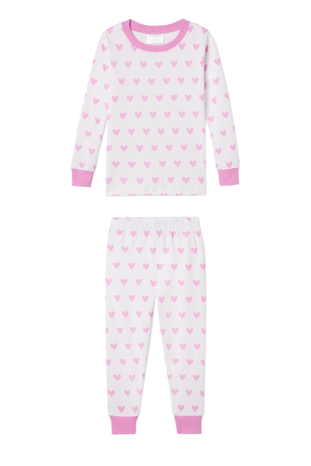 Kids Long-Long Set in Pink Heart | LAKE Pajamas