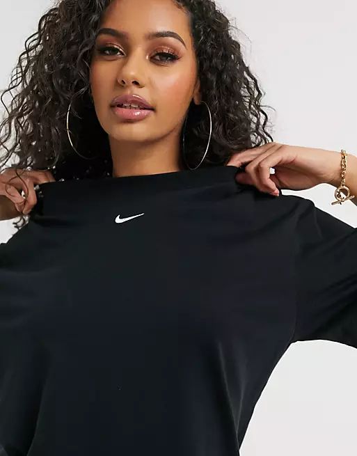 Nike mini swoosh oversized t-shirt dress in black | ASOS (Global)
