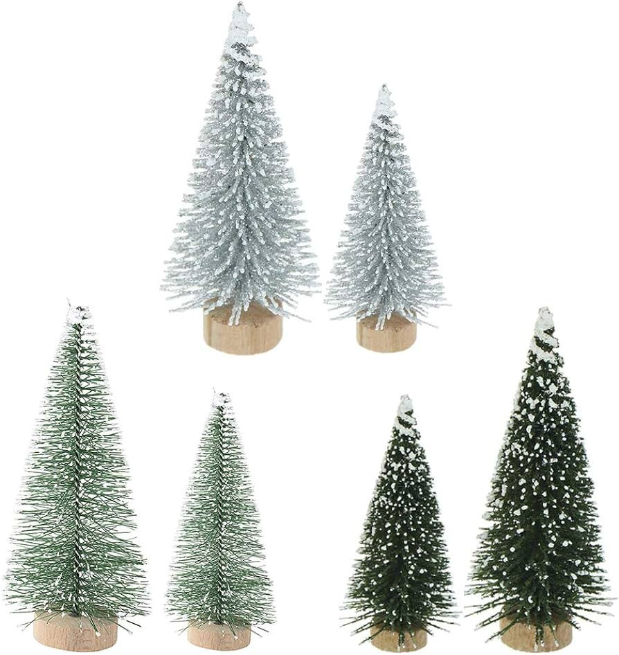 Yahpetes Miniature Christmas Tree 6 Pcs Pine Trees Sisal Trees Snow Frost Ornaments with Wooden B... | Amazon (US)